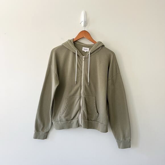 MATE The Label Organic Terry Full Zip Hoodie Sweatshirt Sage Green, Size Medium - Picture 10 of 14